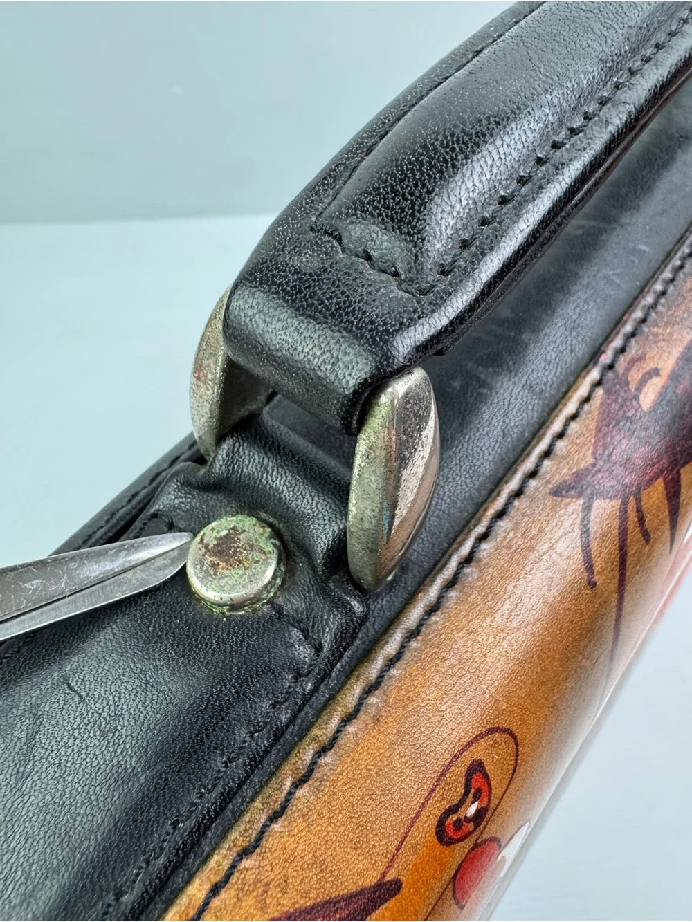 VTG Bambas Hand Painted Leather Briefcase Joan Miro Hirondelle Amour Italy W/Key